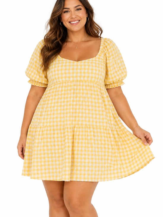 Old Navy Dresses & Skirts - Old Navy Yellow Gingham Puff-Sleeve pickets Mini Dress summer seesucker